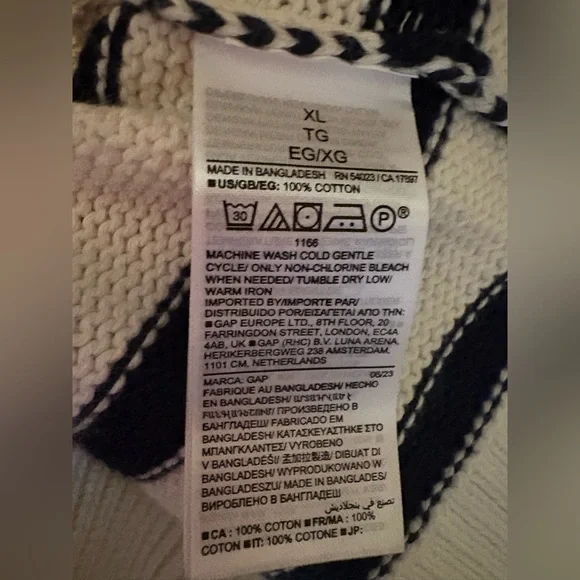 Gap 24/7 Split Hem Striped Turtleneck Sweater, NWT, Size XL in Cream and Navy - Picture 9 of 14